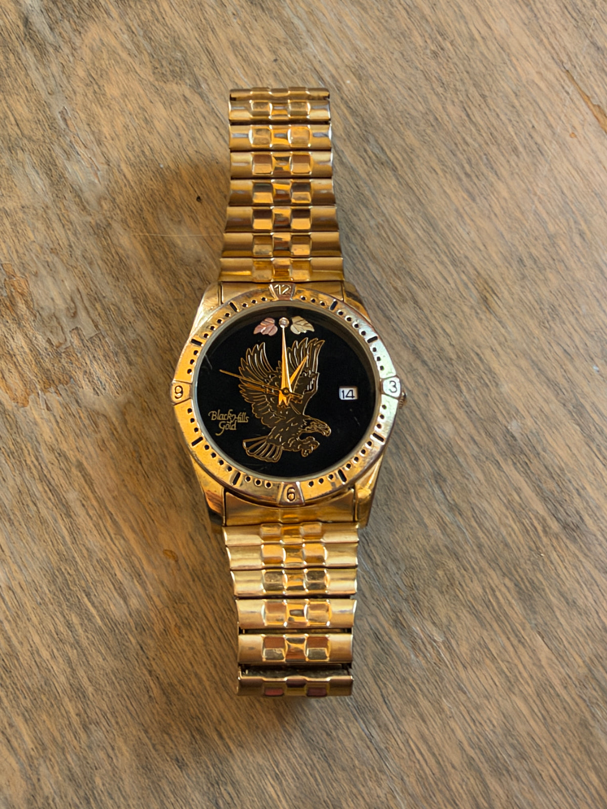 Black Hills Gold Eagle Quartz Watch – Genuine Gold Leaves – 33mm – Working