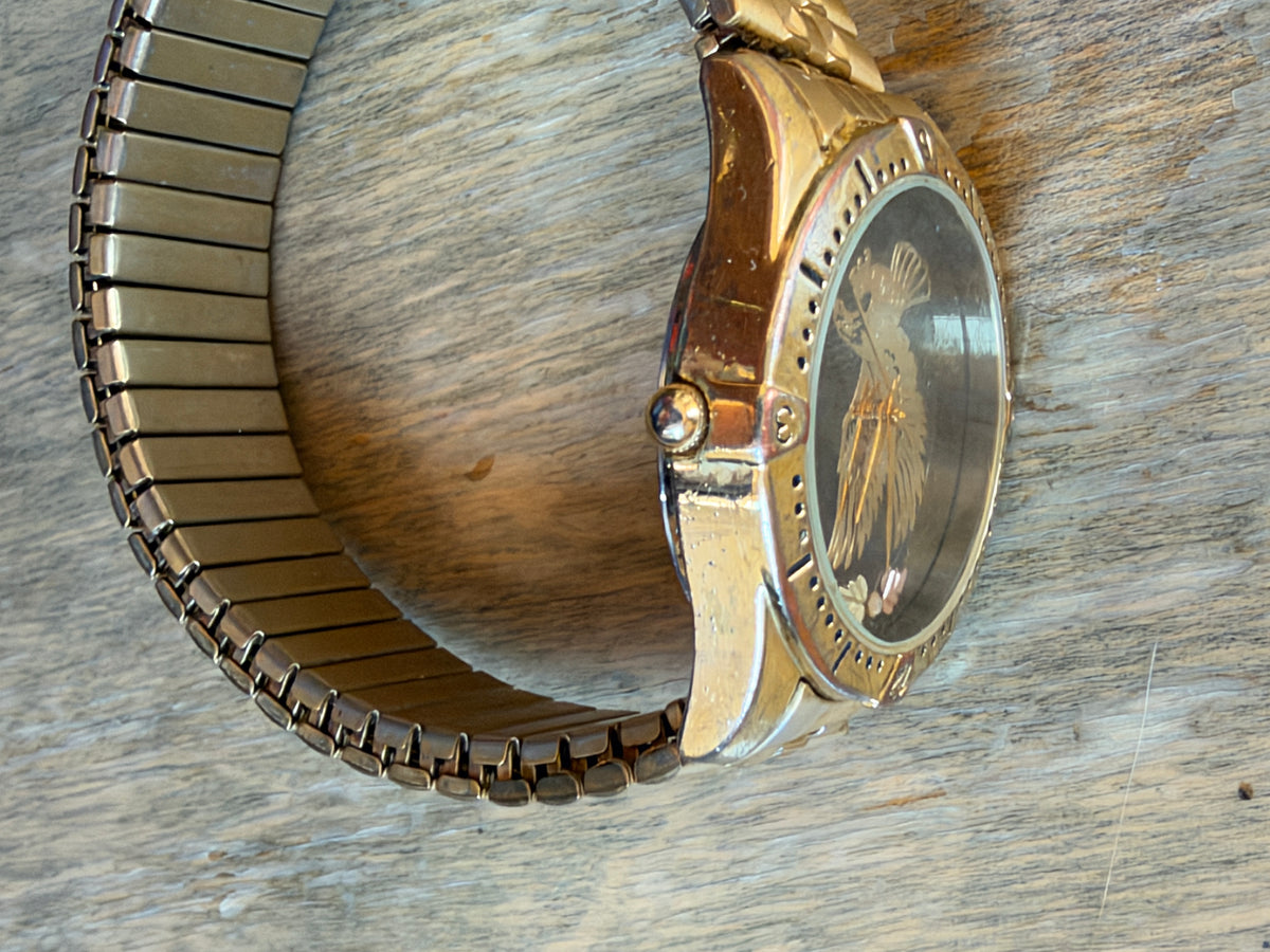 Black Hills Gold Eagle Quartz Watch – Genuine Gold Leaves – 33mm – Working