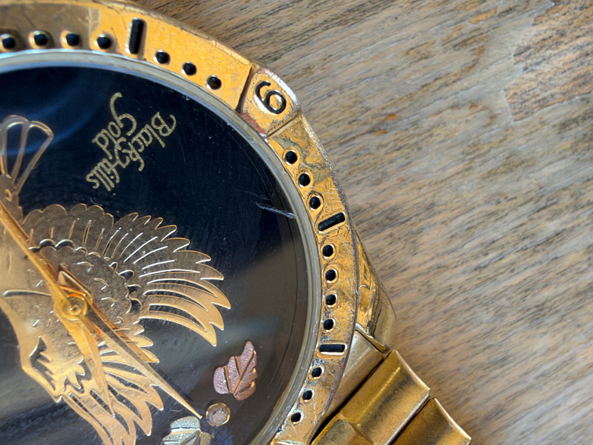 Black Hills Gold Eagle Quartz Watch – Genuine Gold Leaves – 33mm – Working