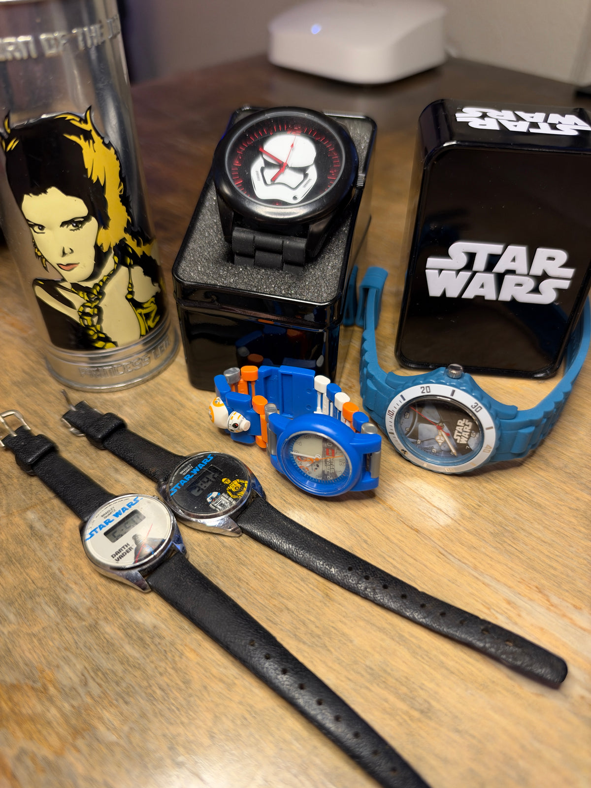 Star Wars 5 Watch Lot – Vintage Bradley Darth Vader, R2-D2 & C-3PO, LEGO BB-8, Stormtrooper & Boba Fett
