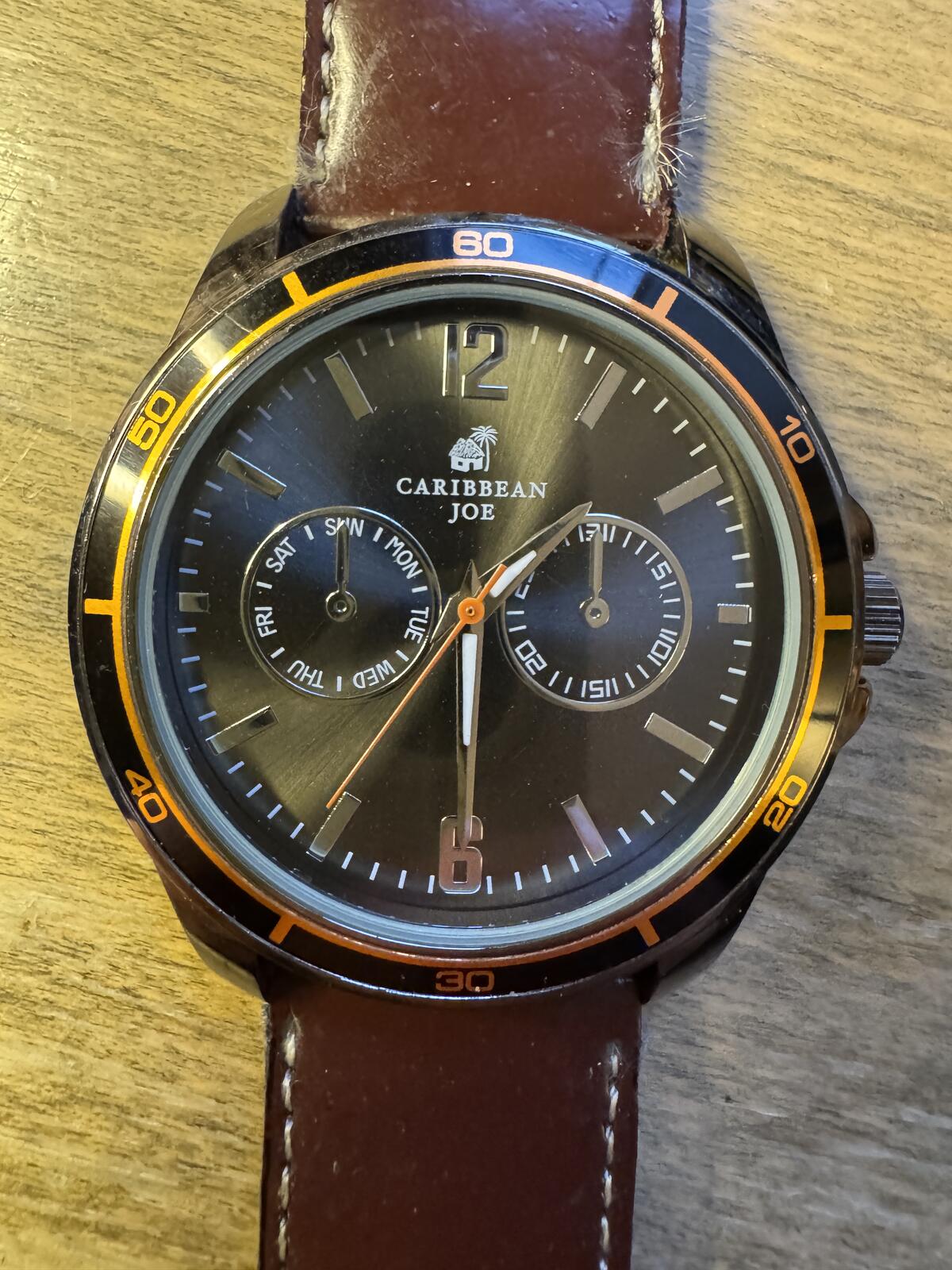 Caribbean Joe CJ7073GU Black & Orange Multifunction Watch