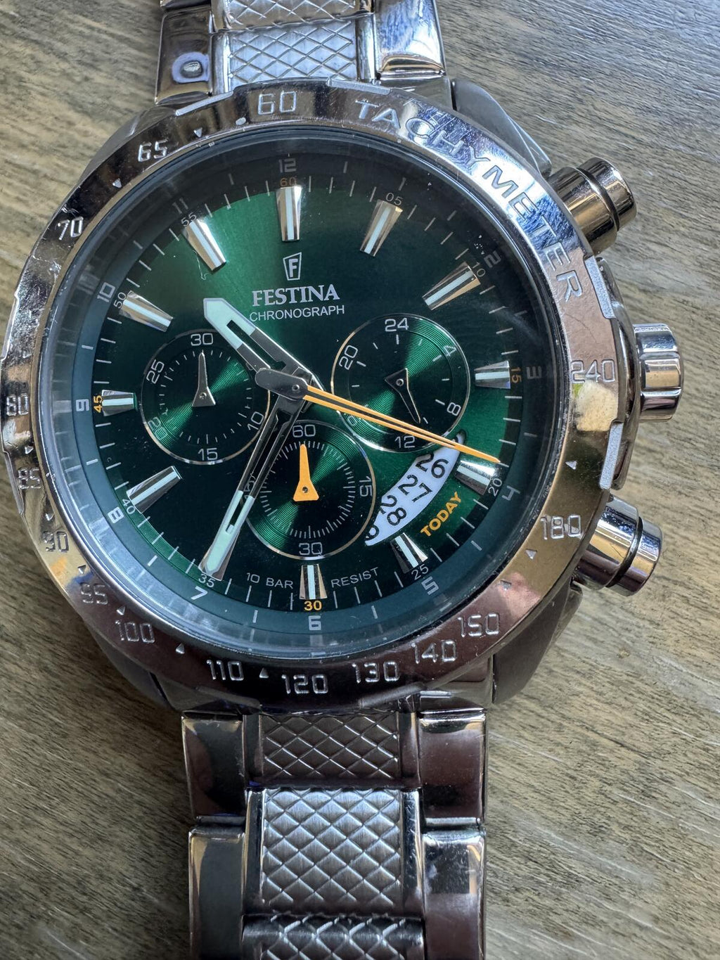 Festina F20668 Chronograph Green Sunburst Dial Tachymeter