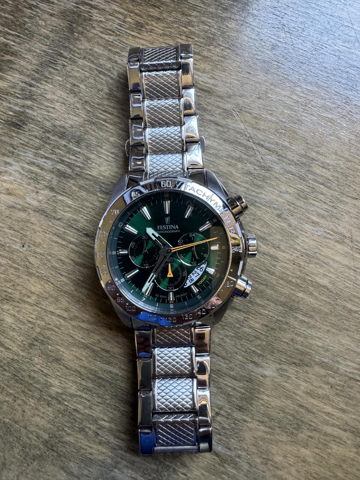 Festina F20668 Chronograph Green Sunburst Dial Tachymeter