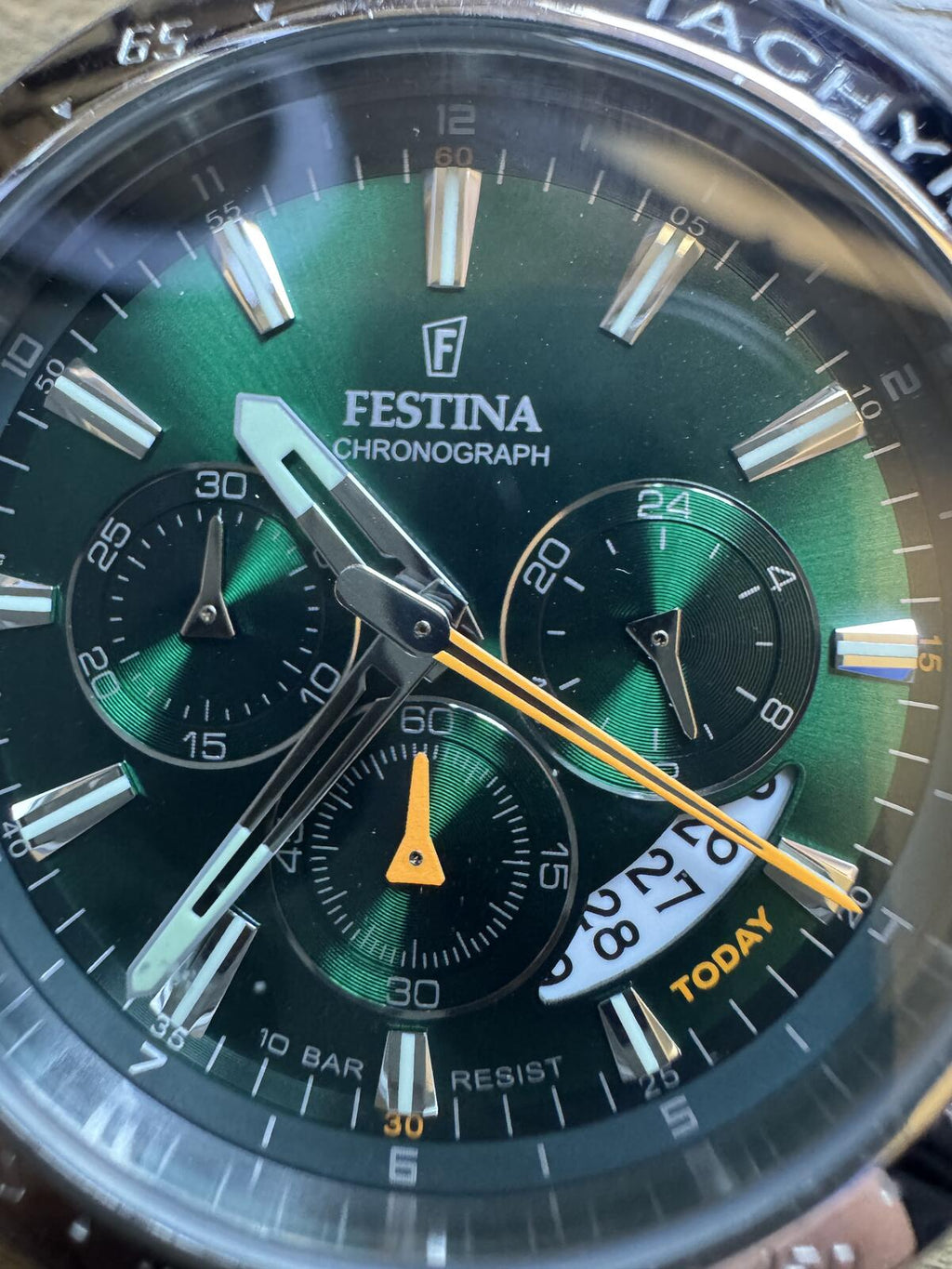 Festina F20668 Chronograph Green Sunburst Dial Tachymeter