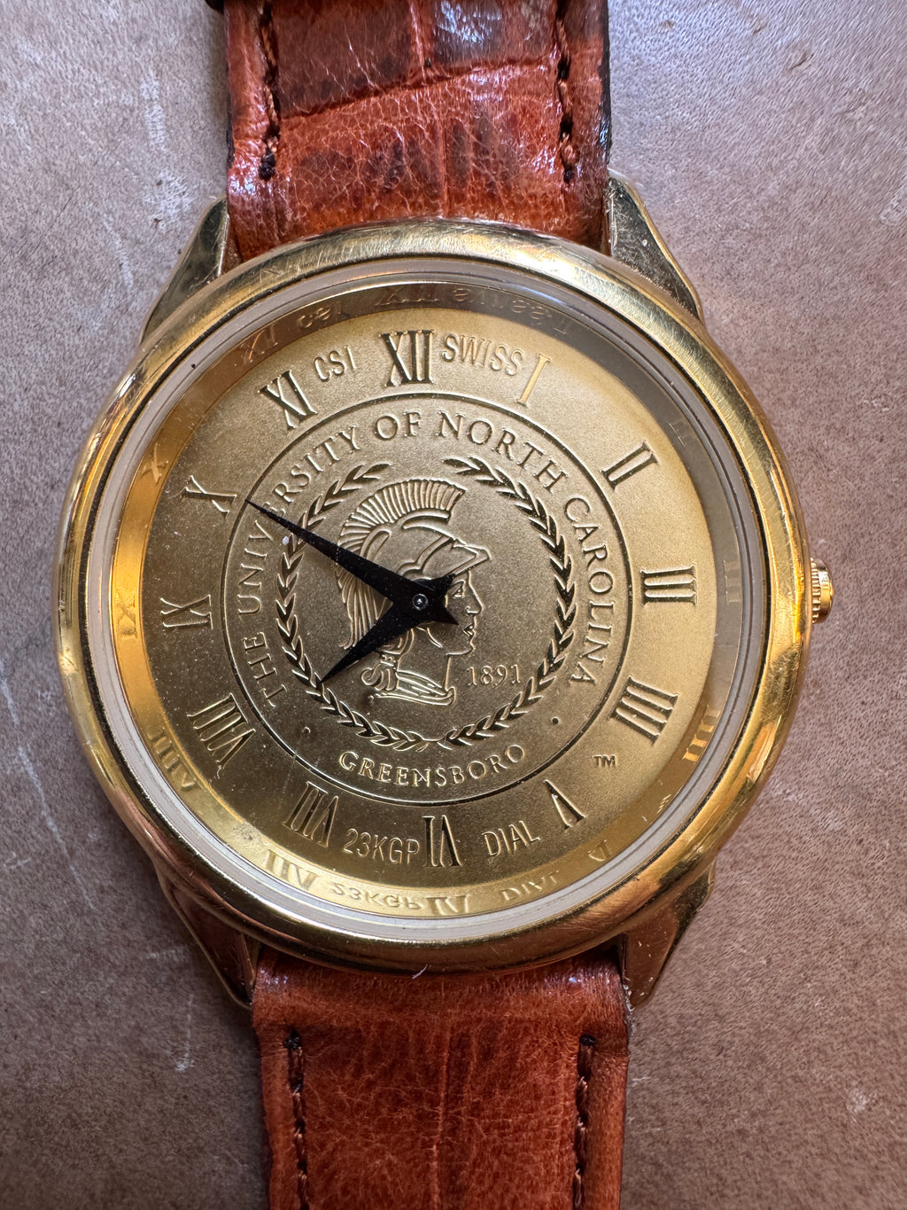 UNC Greensboro Commemorative Swiss ETA Quartz Watch – Gold-Plated Dial – 34mm