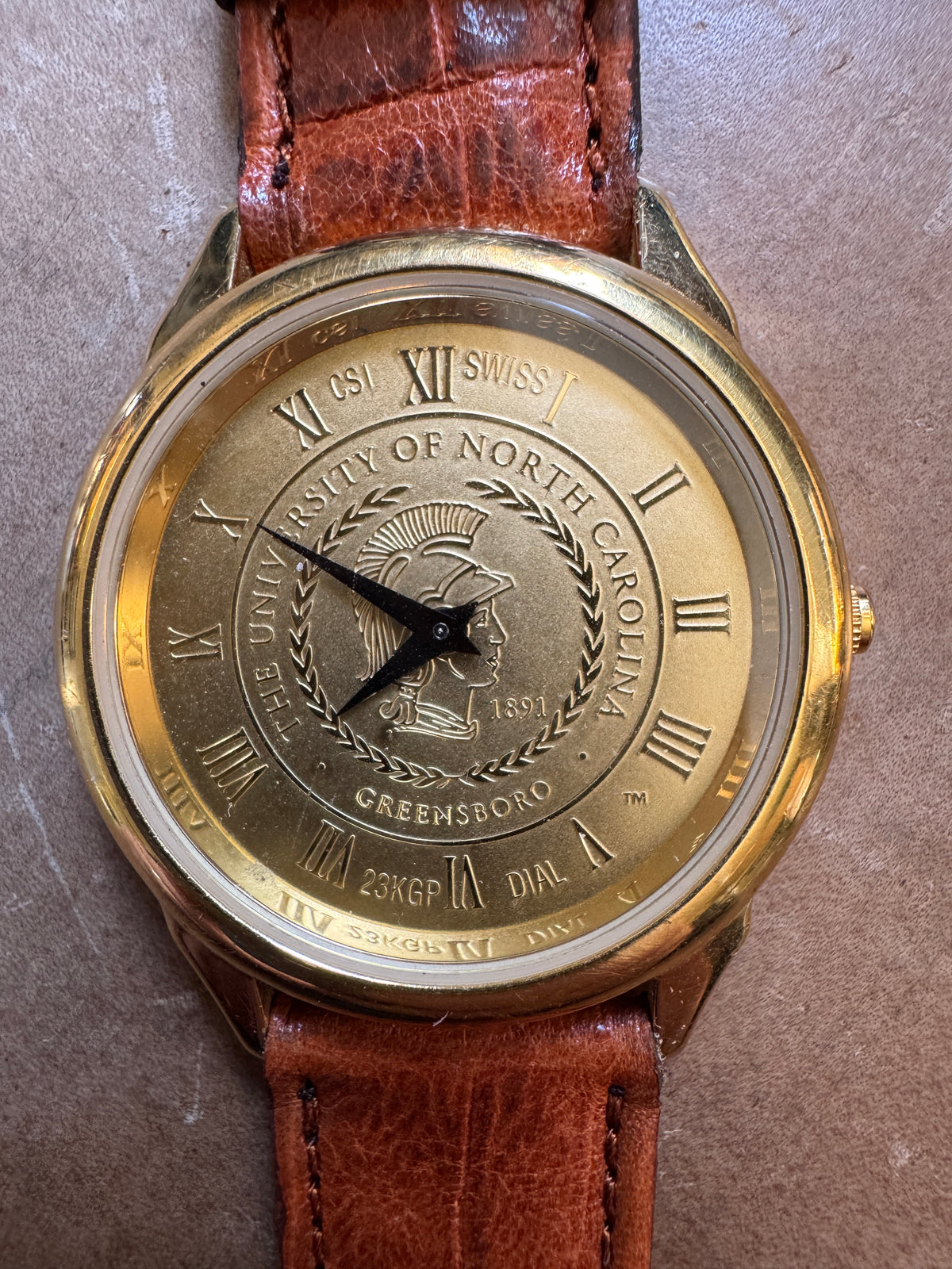 UNC Greensboro Commemorative Swiss ETA Quartz Watch – Gold-Plated Dial – 34mm