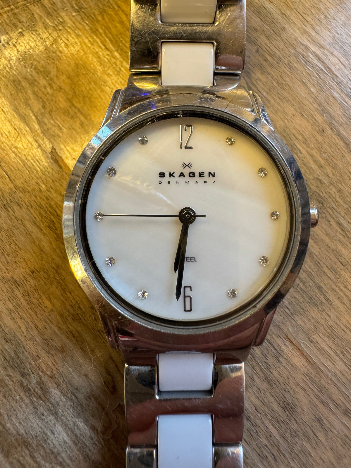 Skagen Black Label 878SSXW Steel & White Ceramic MOP Watch