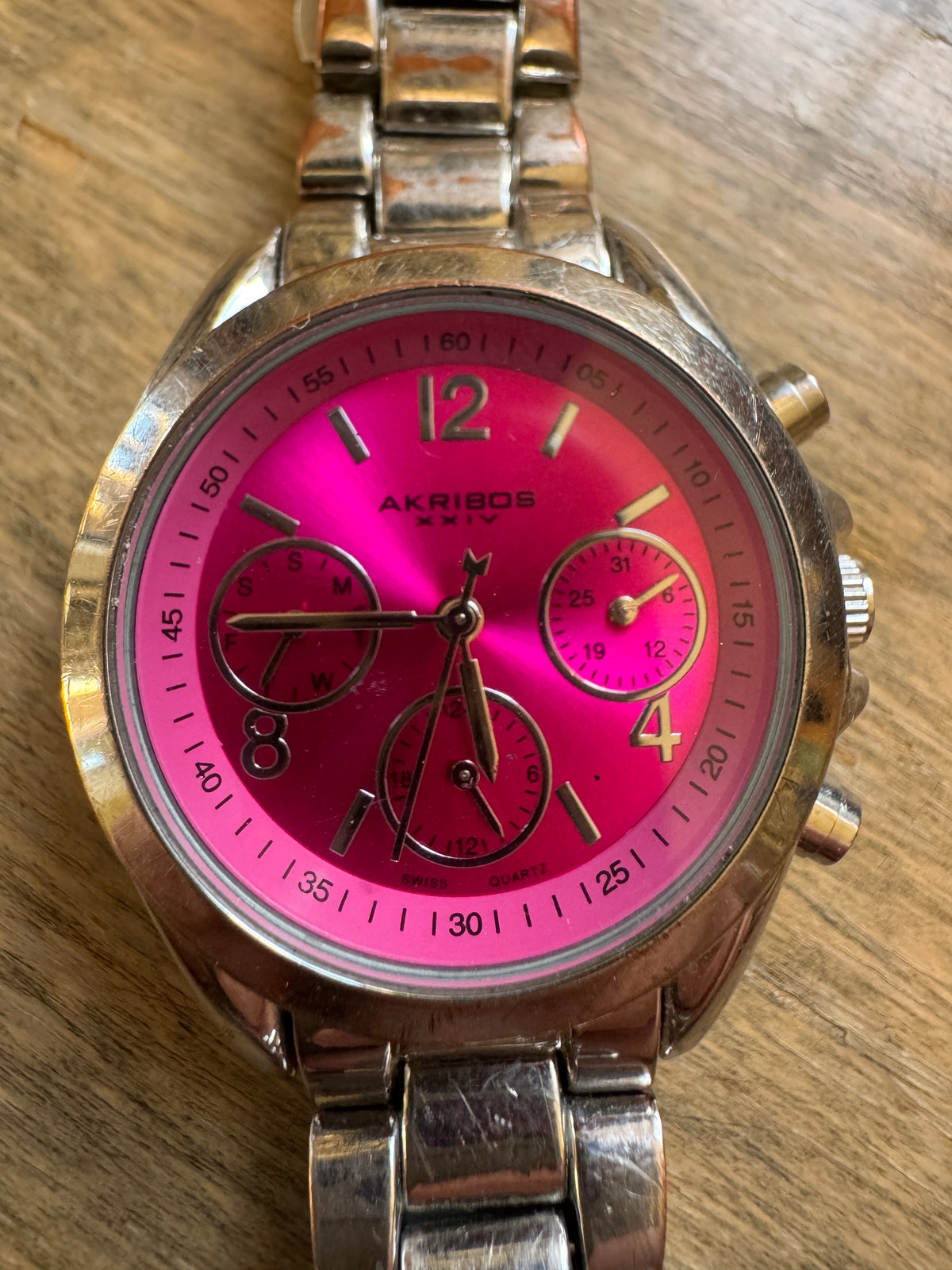 Akribos XXIV AK809SSPK Swiss Quartz Hot Pink Multifunction Watch
