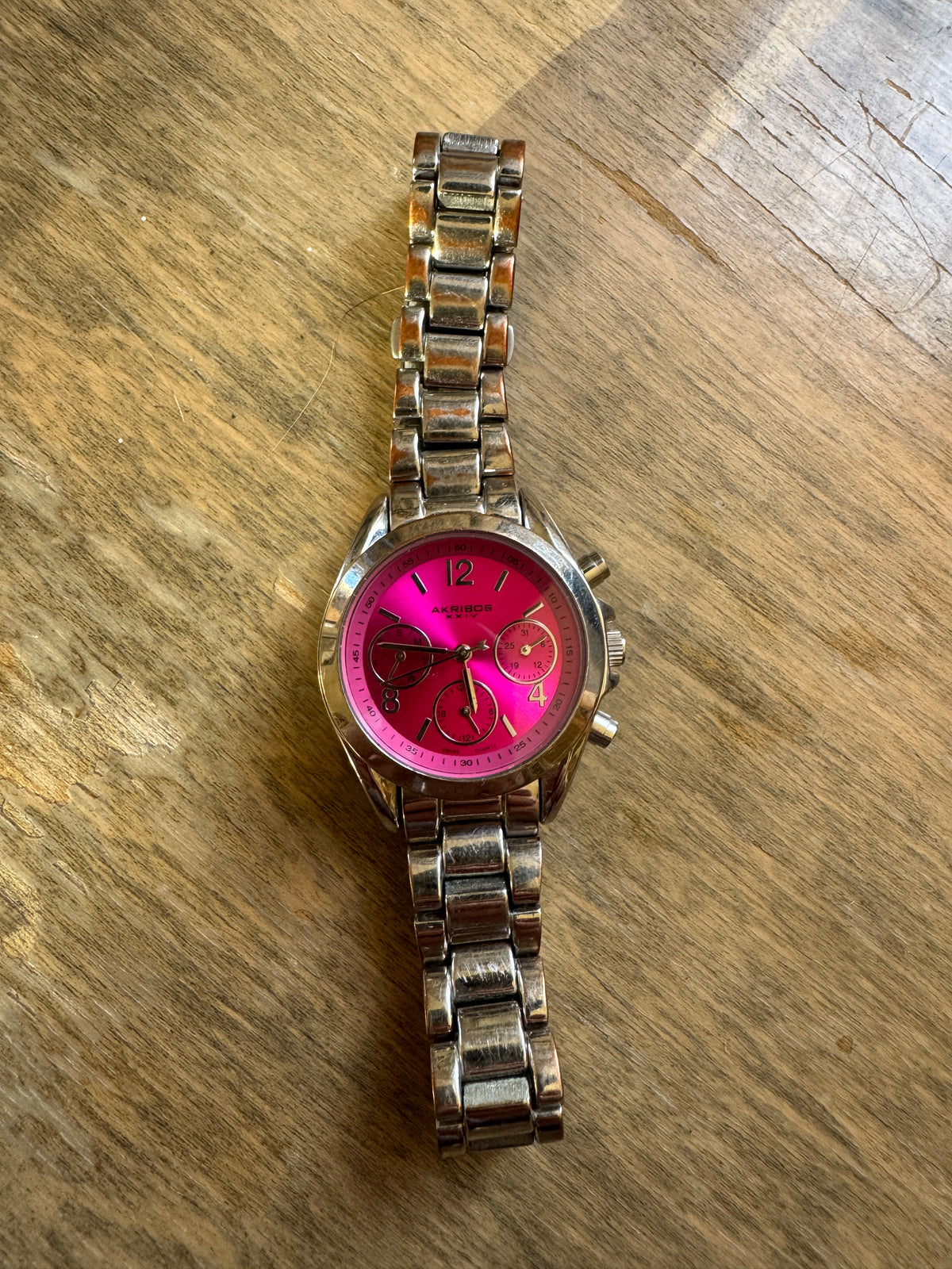 Akribos XXIV AK809SSPK Swiss Quartz Hot Pink Multifunction Watch