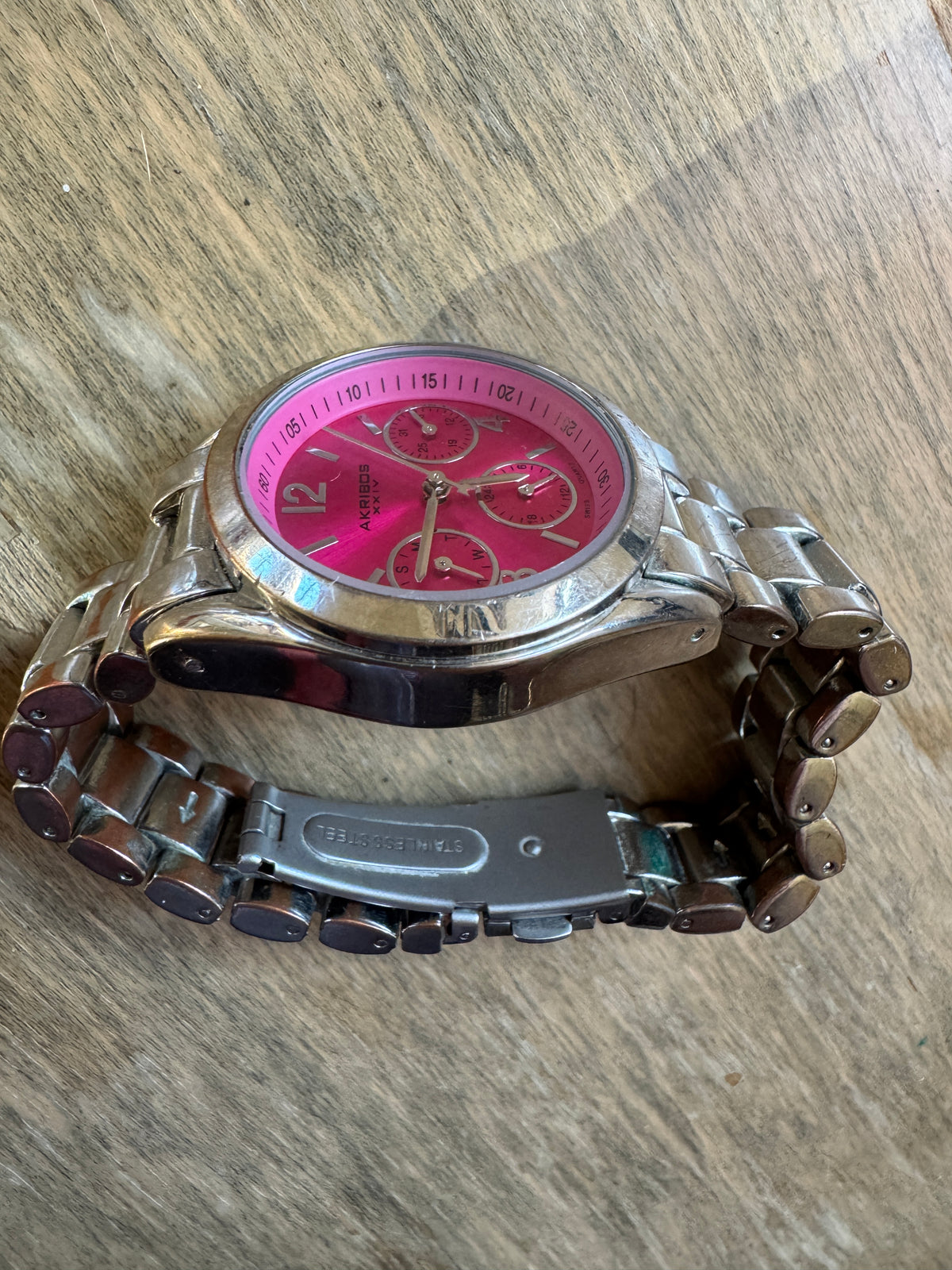 Akribos XXIV AK809SSPK Swiss Quartz Hot Pink Multifunction Watch
