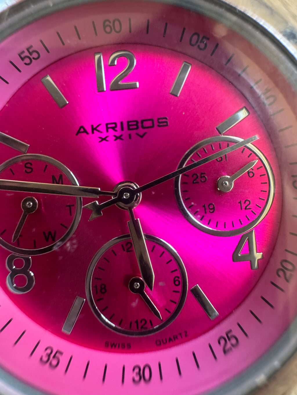 Akribos XXIV AK809SSPK Swiss Quartz Hot Pink Multifunction Watch