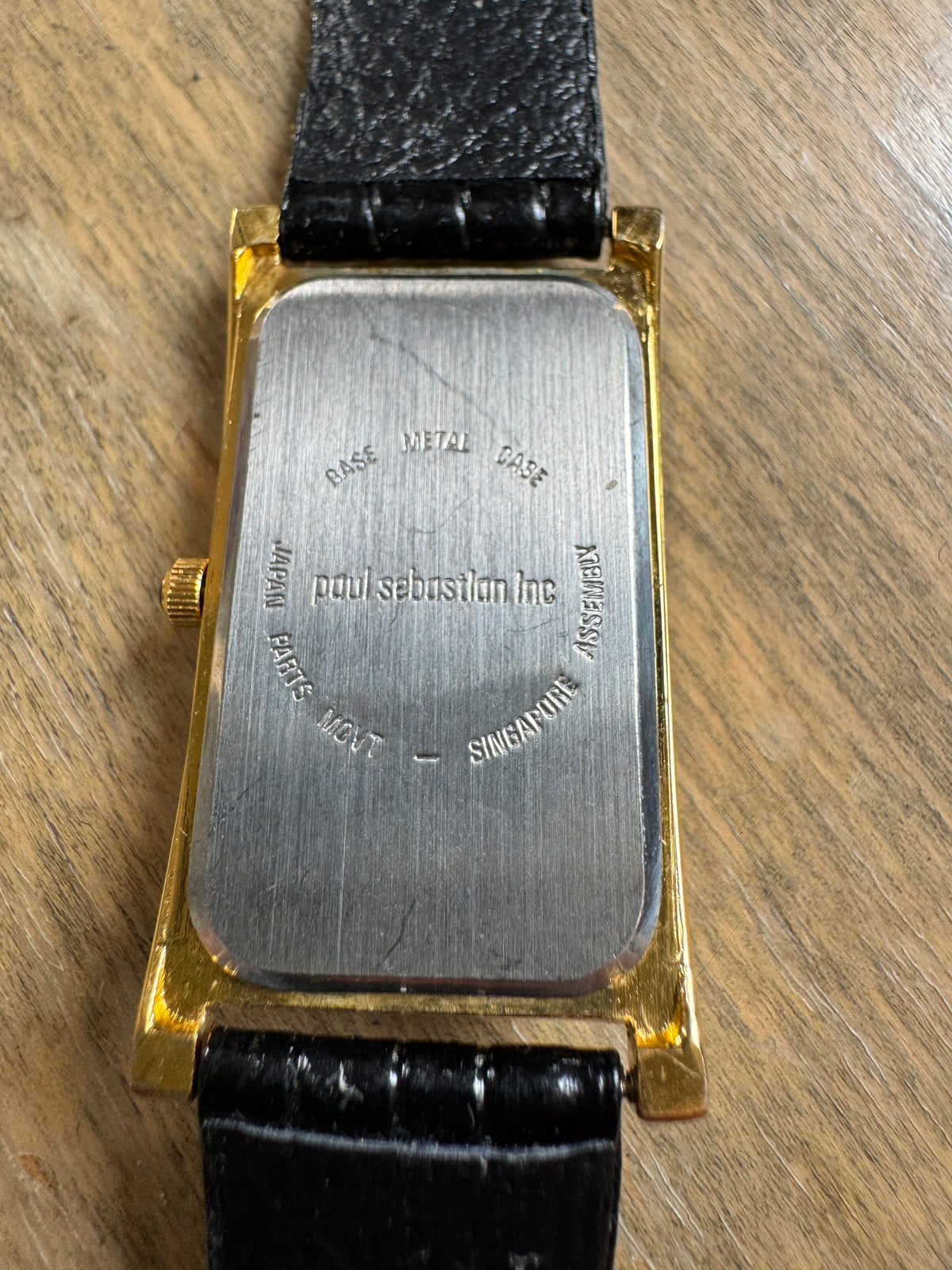 Paul Sebastian Gold-Tone Tank Quartz Watch Black Dial 24x37mm