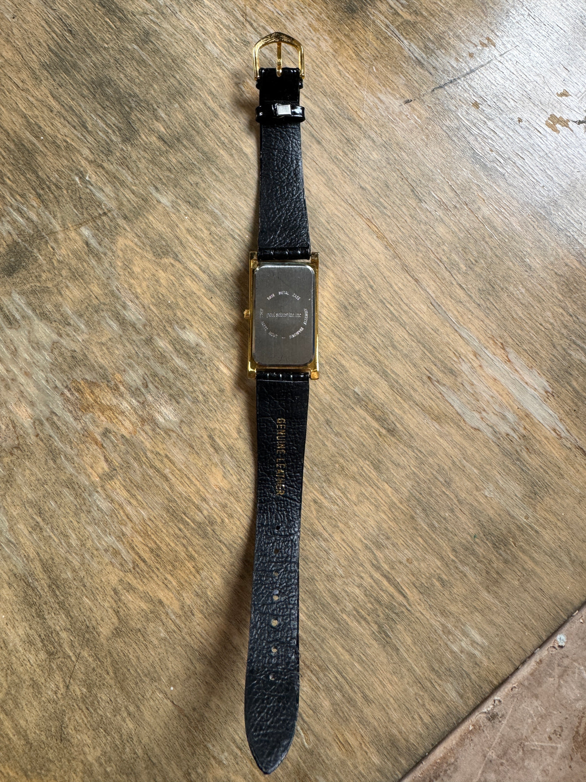 Paul Sebastian Gold-Tone Tank Quartz Watch Black Dial 24x37mm