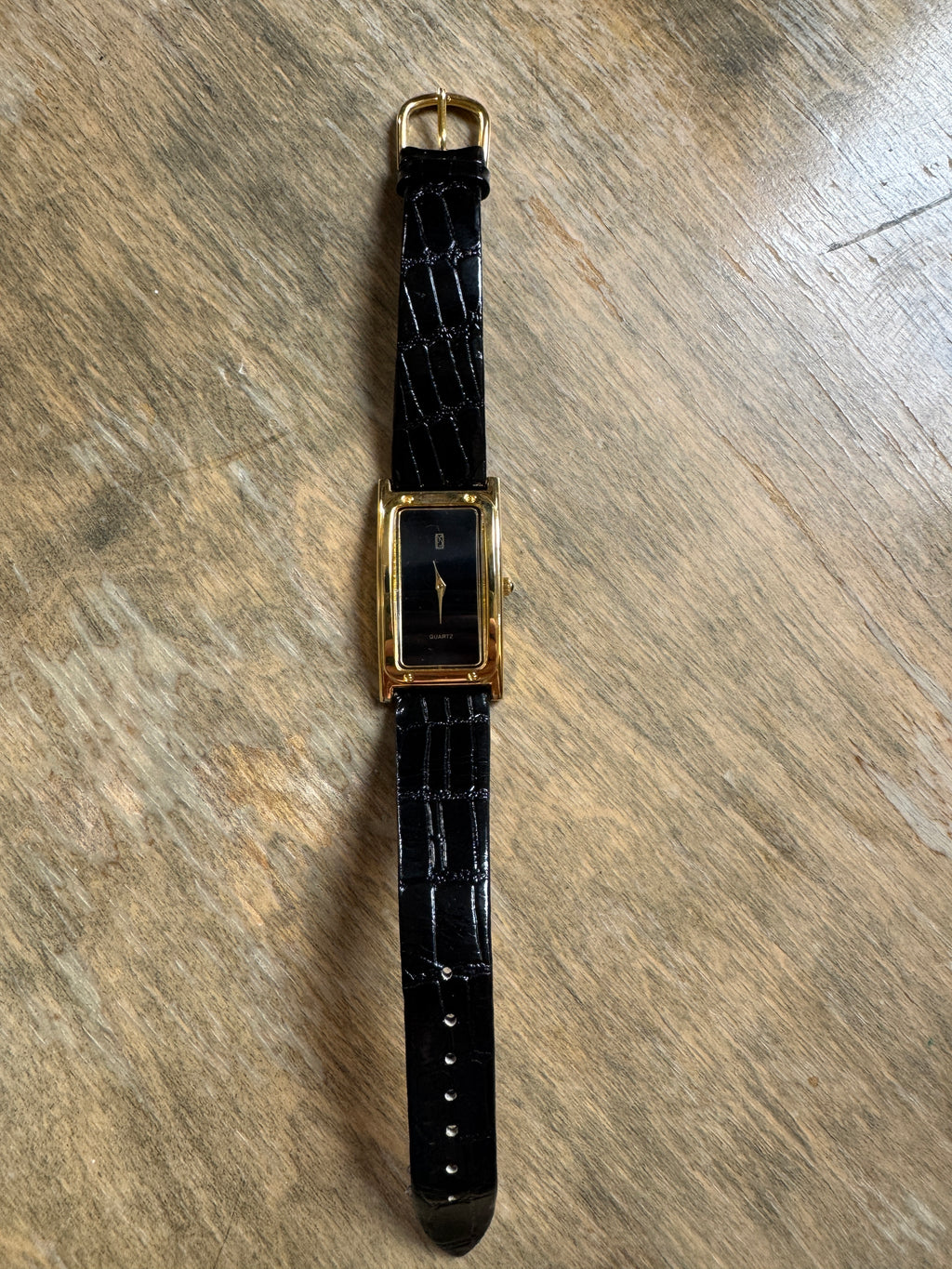 Paul Sebastian Gold-Tone Tank Quartz Watch Black Dial 24x37mm