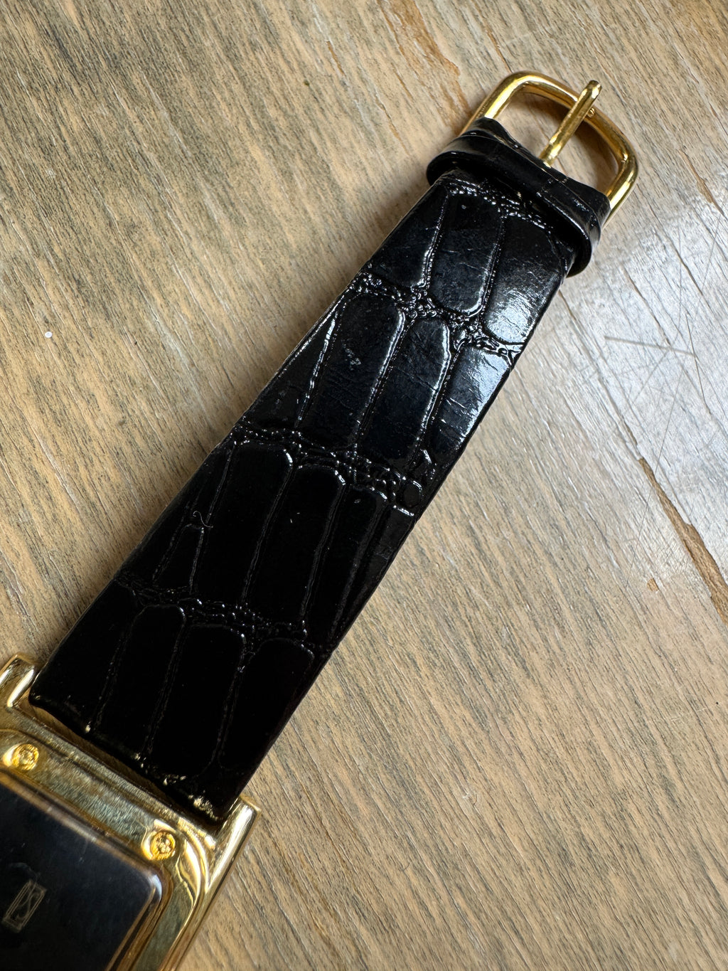Paul Sebastian Gold-Tone Tank Quartz Watch Black Dial 24x37mm