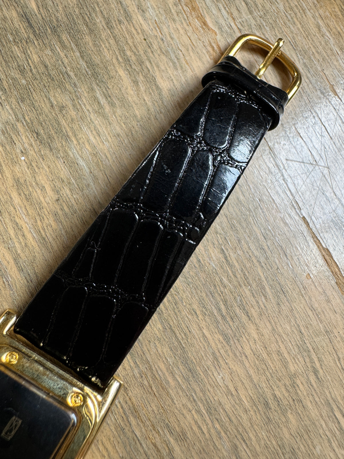 Paul Sebastian Gold-Tone Tank Quartz Watch Black Dial 24x37mm