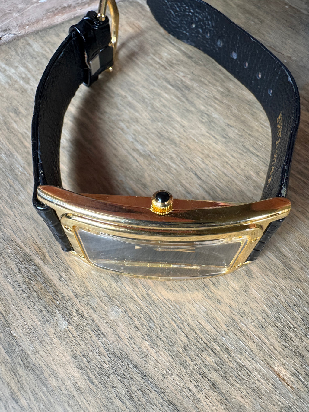Paul Sebastian Gold-Tone Tank Quartz Watch Black Dial 24x37mm