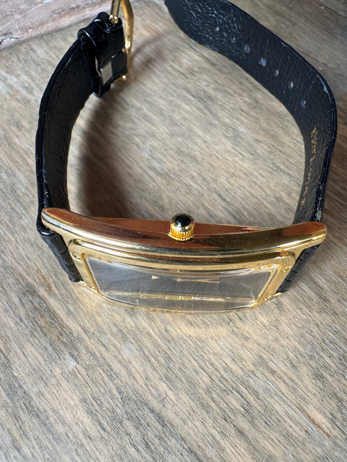 Paul Sebastian Gold-Tone Tank Quartz Watch Black Dial 24x37mm