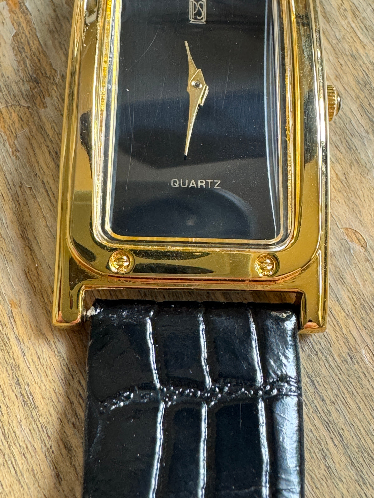 Paul Sebastian Gold-Tone Tank Quartz Watch Black Dial 24x37mm