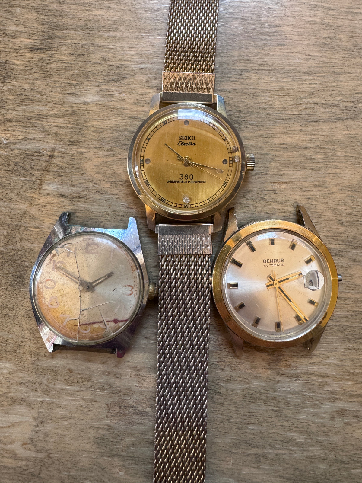 Vintage Watch Lot of 3 – Seiko Electra 360, Benrus Automatic – Parts/Repair