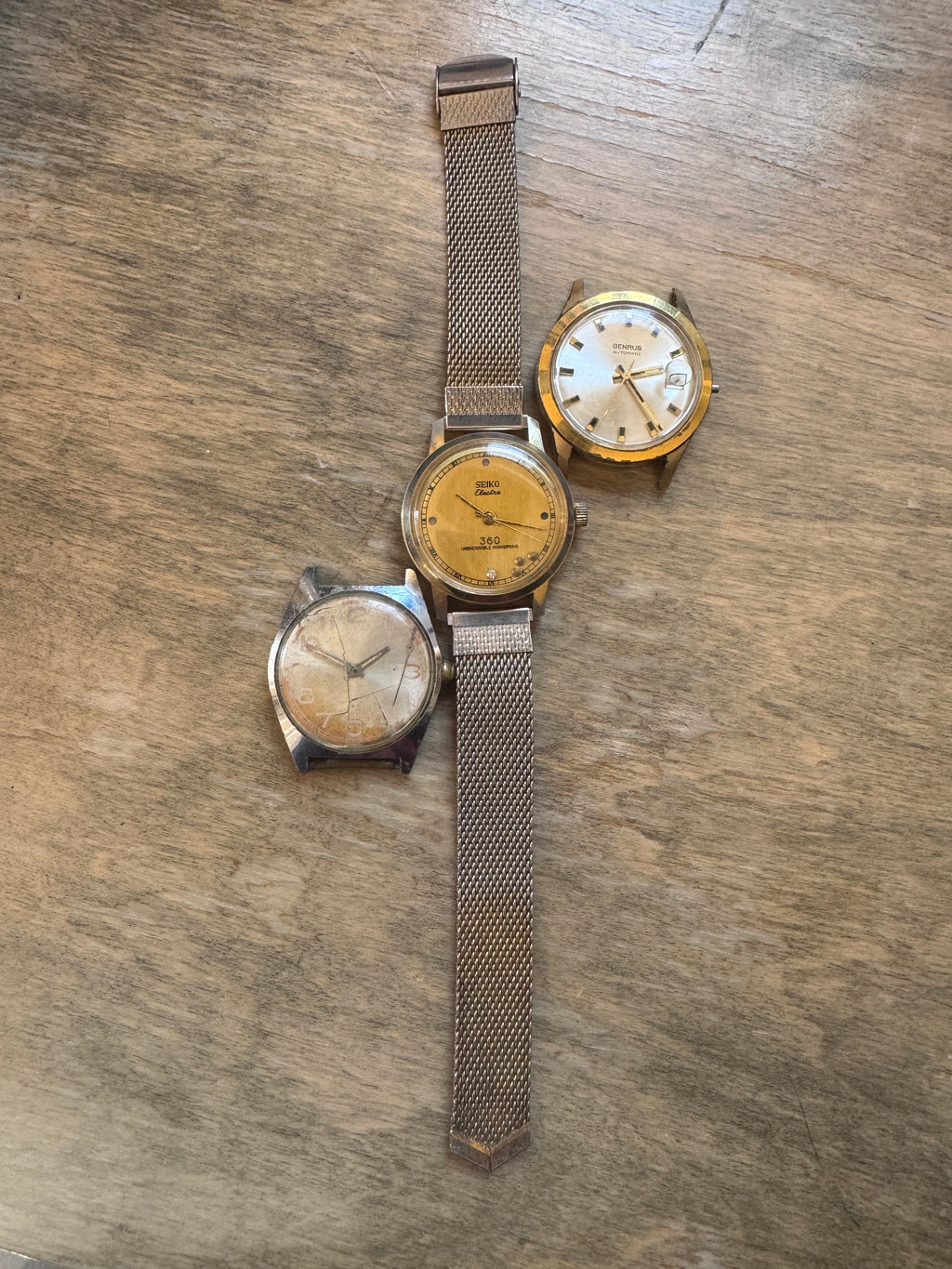 Vintage Watch Lot of 3 – Seiko Electra 360, Benrus Automatic – Parts/Repair