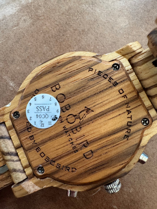 BOBO BIRD Zebrawood Men’s Quartz Chronograph Wood Watch Date Stainless Steel