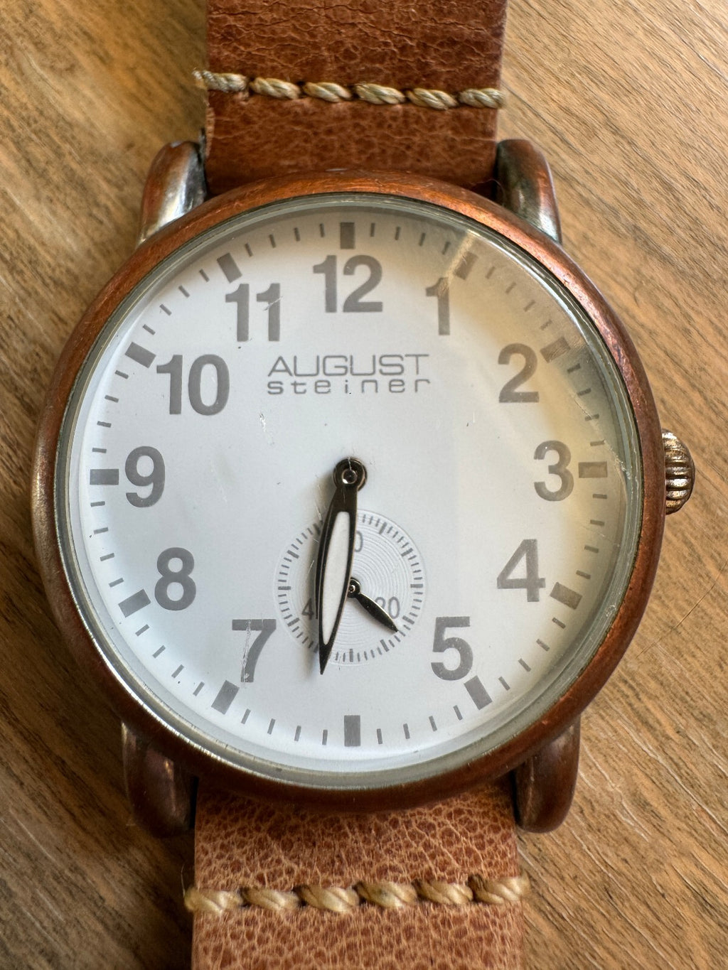 August Steiner AS8110TN Quartz Watch – Bronze Case, Small Seconds, Leather Strap