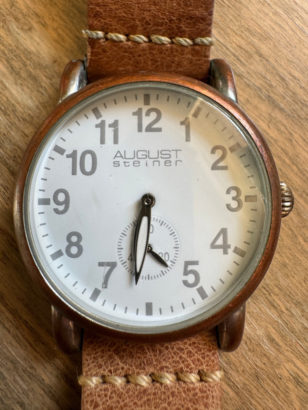 August Steiner AS8110TN Quartz Watch – Bronze Case, Small Seconds, Leather Strap