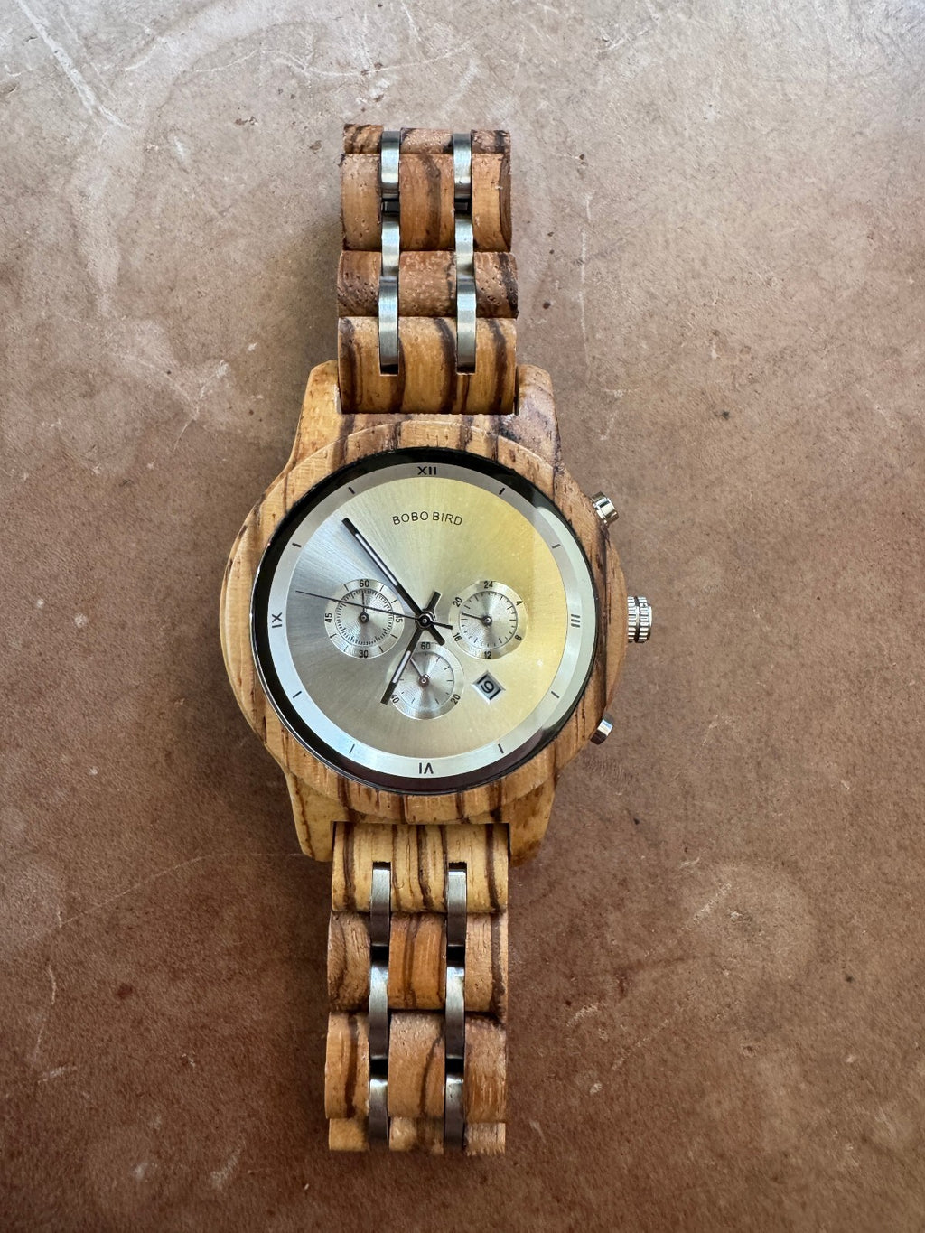 BOBO BIRD Zebrawood Men’s Quartz Chronograph Wood Watch Date Stainless Steel
