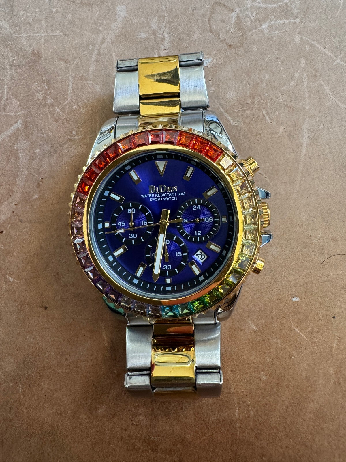 BiDen Rainbow Bezel Sport Watch – Blue Dial – Two-Tone Stainless Steel