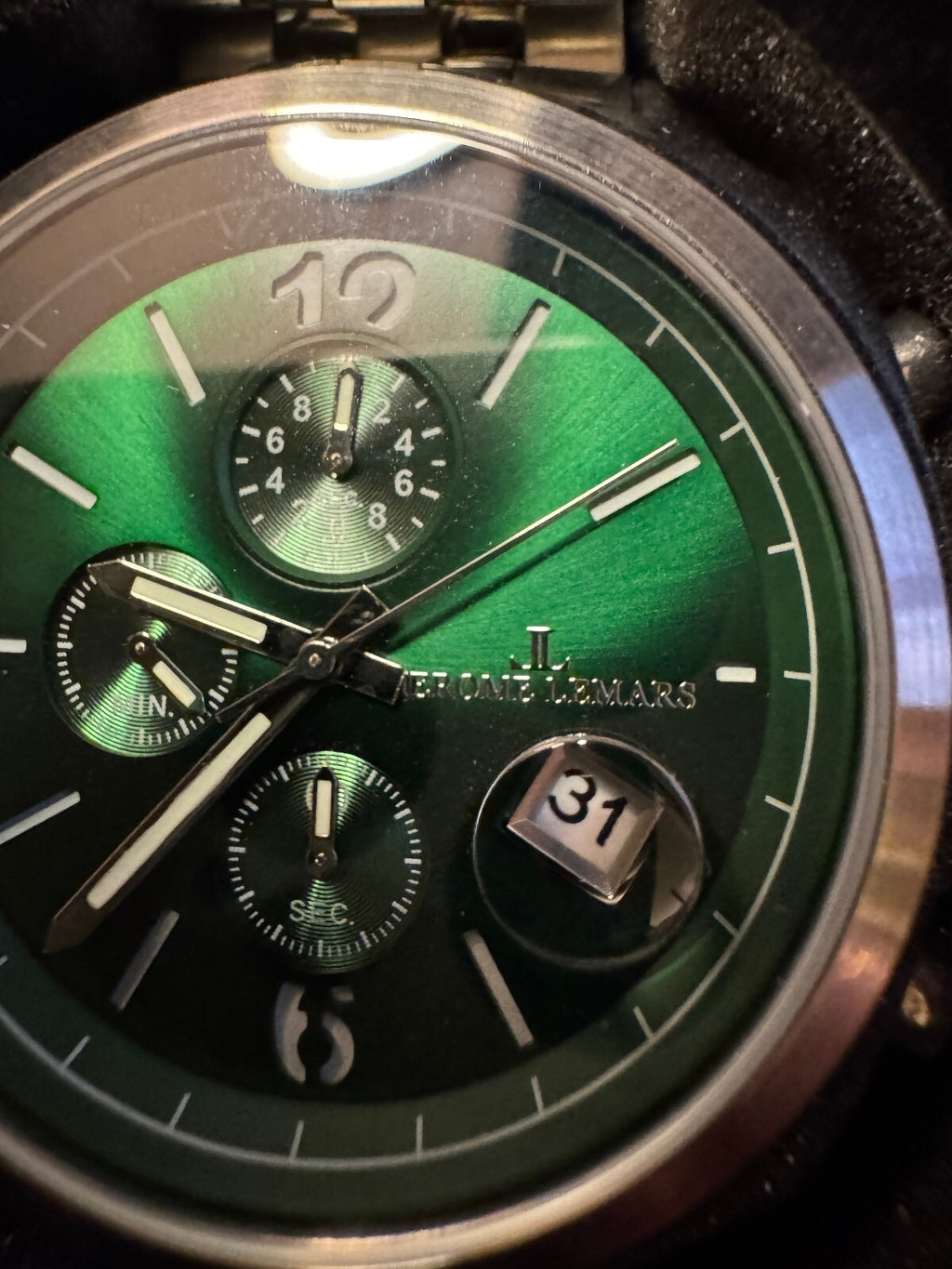 Jerome Lemars Green Sunburst Chronograph Watch – Sapphire Crystal – Box & Papers