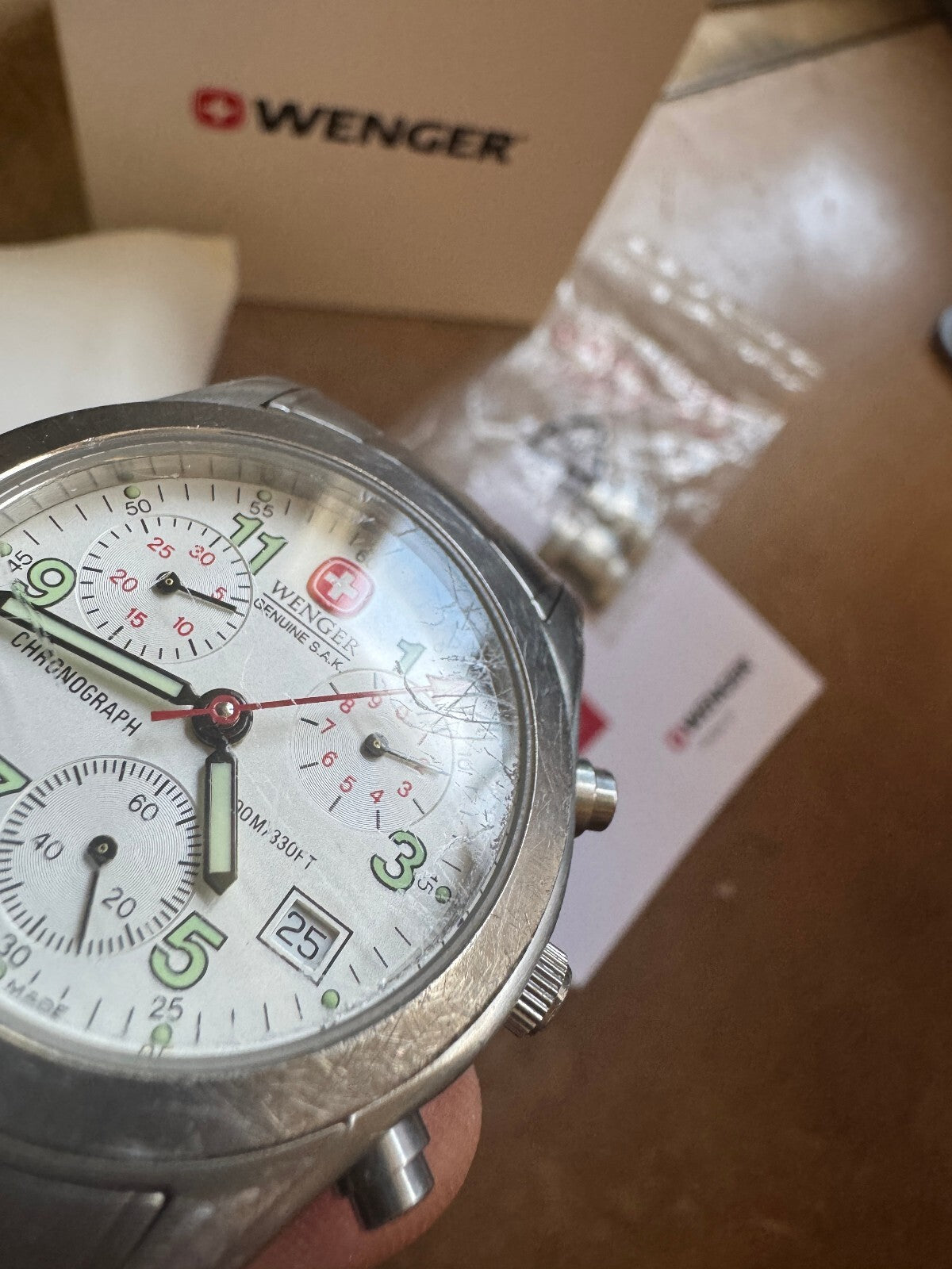 Wenger Swiss Chronograph Watch – Stainless Steel – Box, Papers & Extra Links