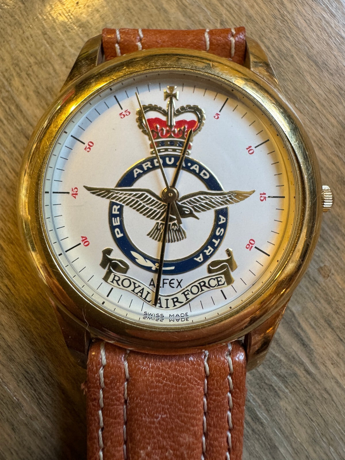 Vintage Alfex 4770 Royal Air Force RAF Swiss – Gold Tone – Per Ardua Ad Astra