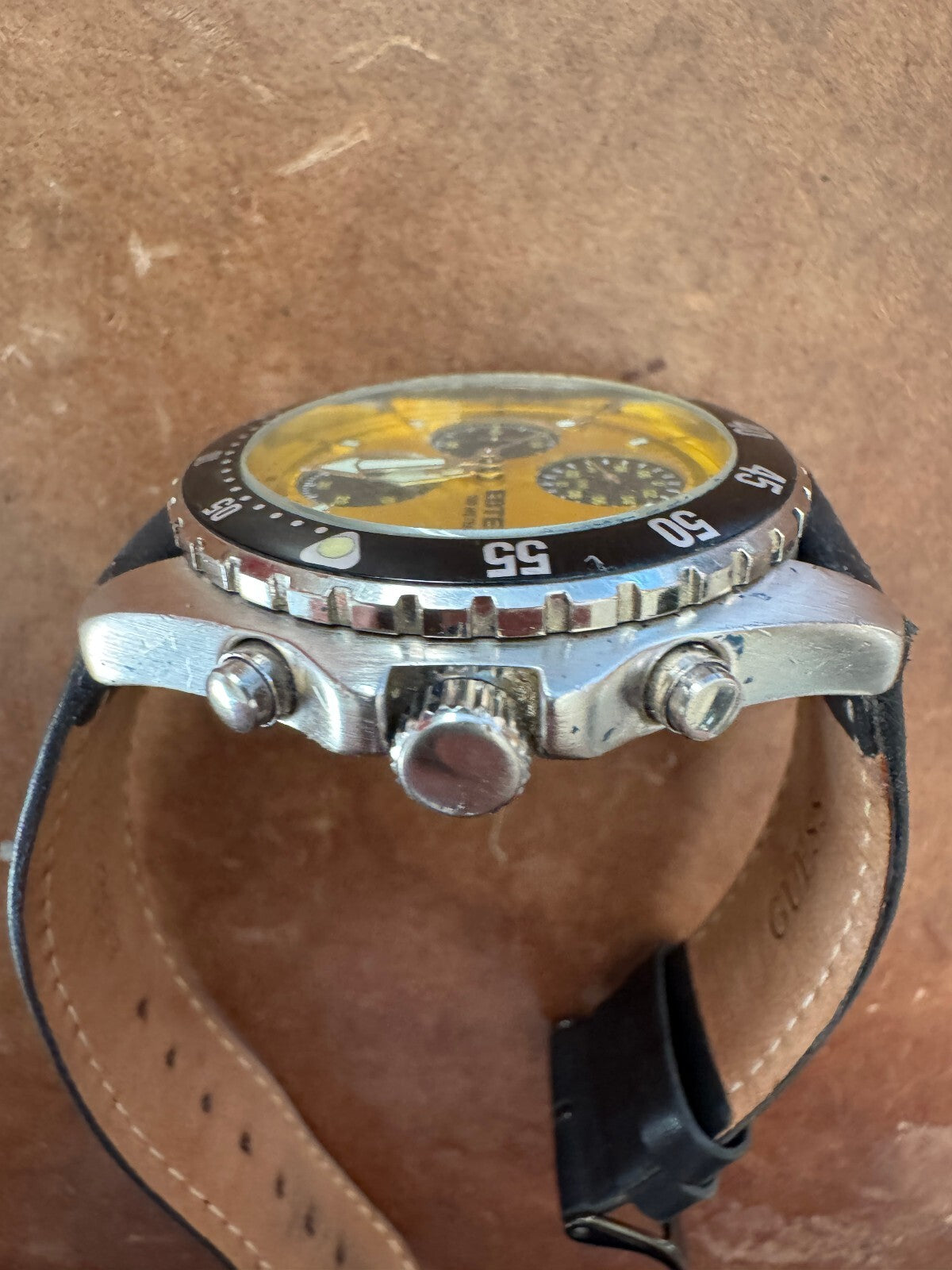 Vintage Eddie Bauer EBTEK Chronograph Watch – 100M – Yellow Dial