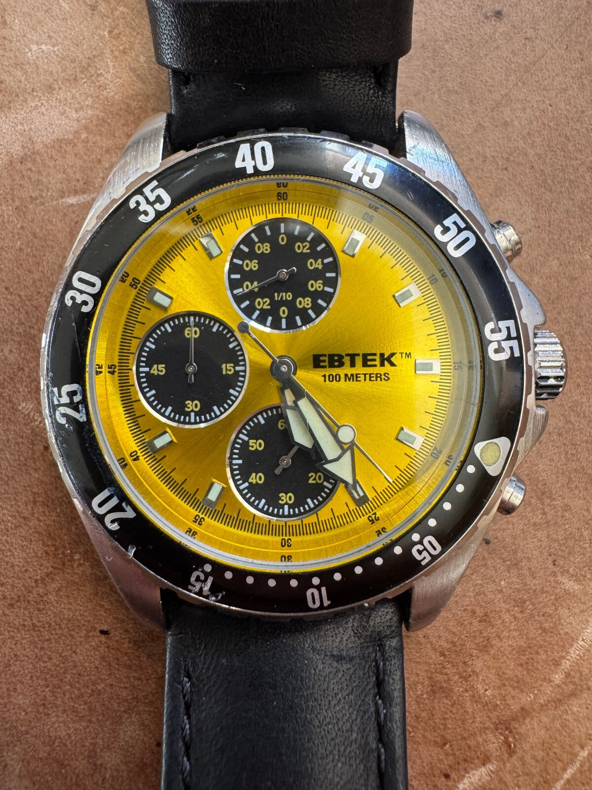 Vintage Eddie Bauer EBTEK Chronograph Watch – 100M – Yellow Dial