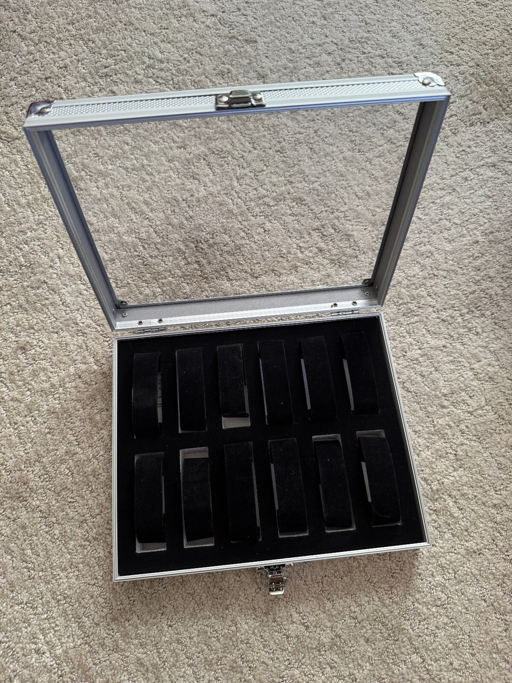 Aluminum Glass Top 12-Slot Watch Display & Storage Case