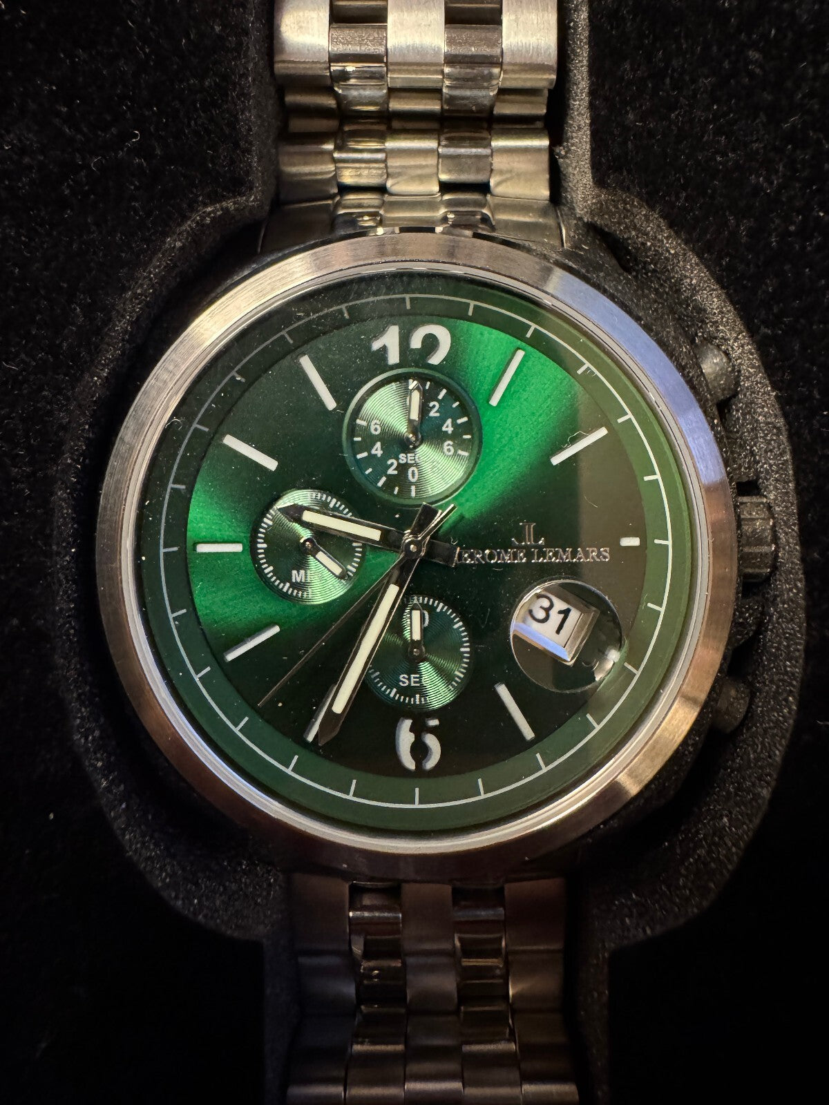 Jerome Lemars Green Sunburst Chronograph Watch – Sapphire Crystal – Box & Papers