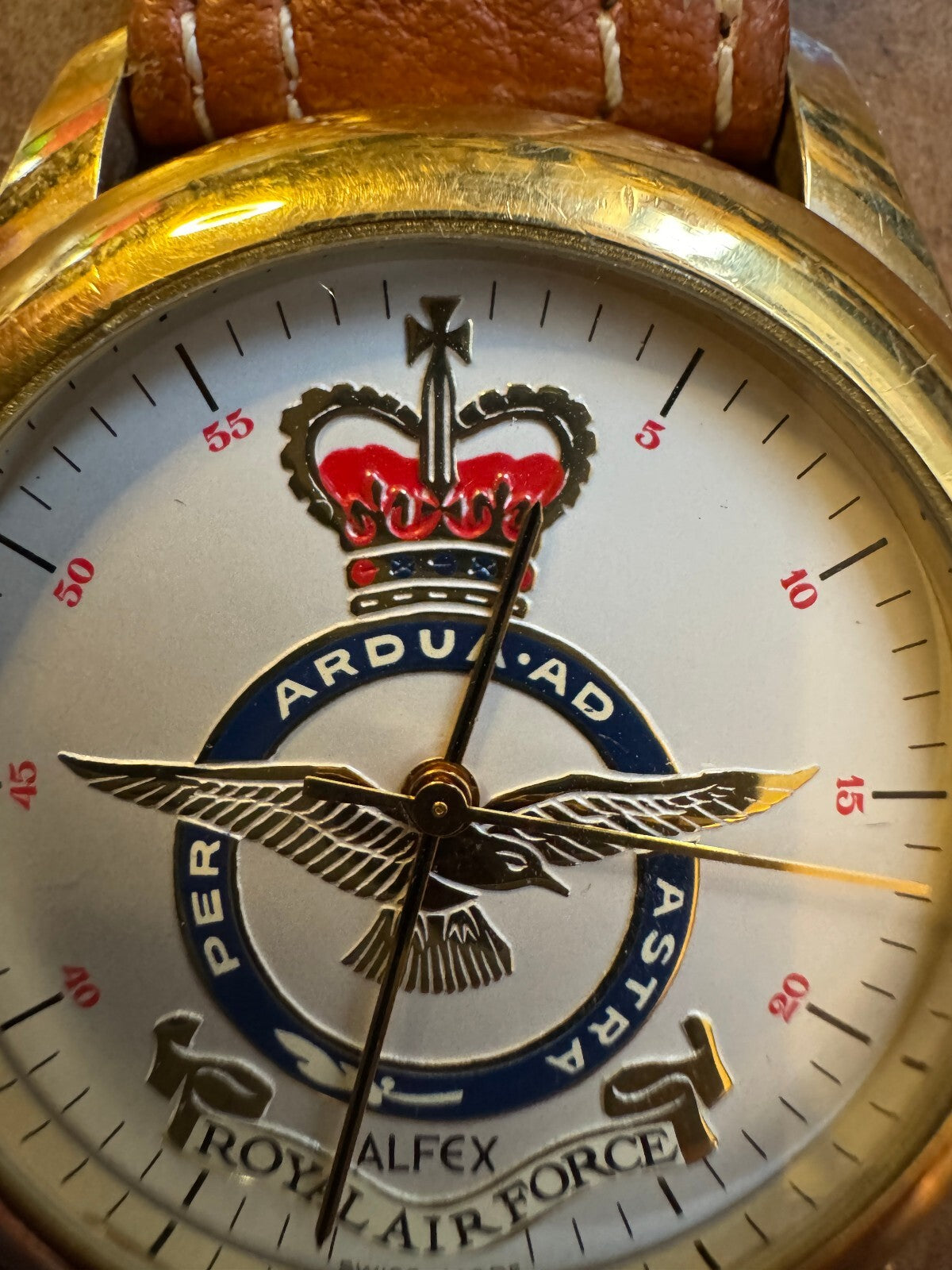Vintage Alfex 4770 Royal Air Force RAF Swiss – Gold Tone – Per Ardua Ad Astra