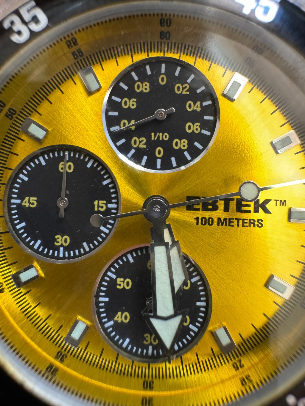 Vintage Eddie Bauer EBTEK Chronograph Watch – 100M – Yellow Dial