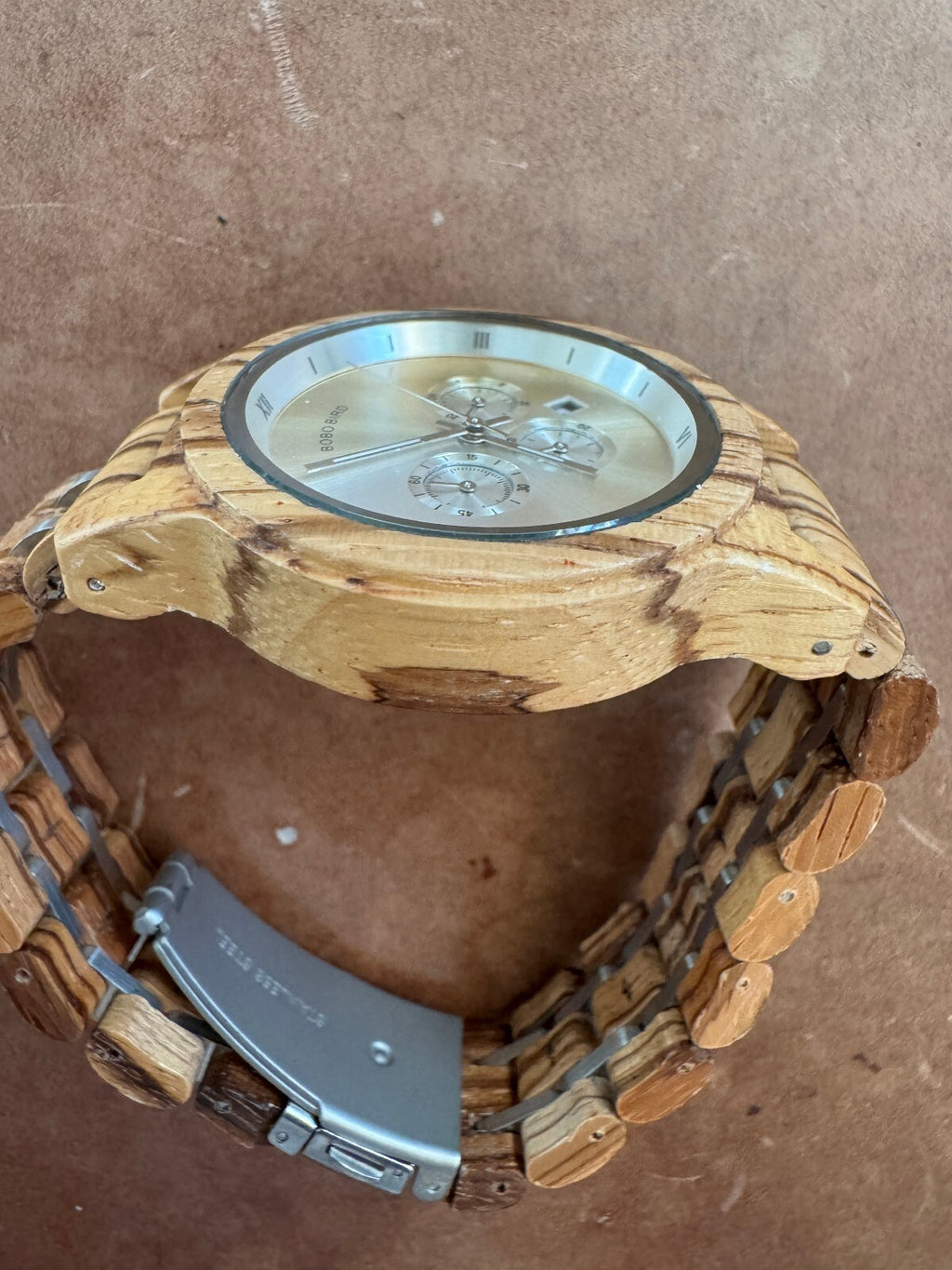 BOBO BIRD Zebrawood Men’s Quartz Chronograph Wood Watch Date Stainless Steel