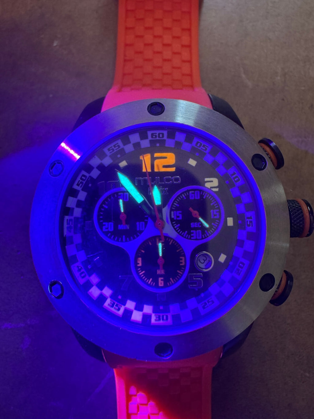 Mulco Max Chronograph – Swiss Ronda – Orange Silicone Strap – 10 ATM