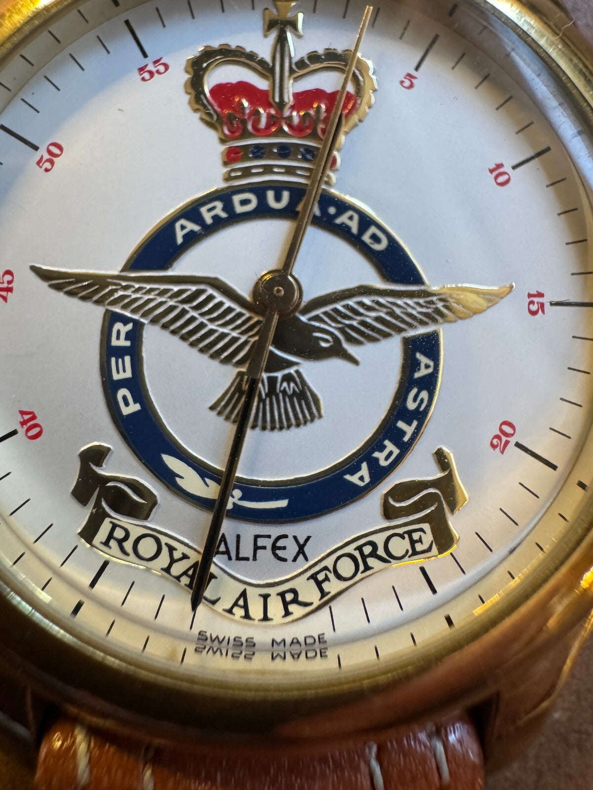 Vintage Alfex 4770 Royal Air Force RAF Swiss – Gold Tone – Per Ardua Ad Astra