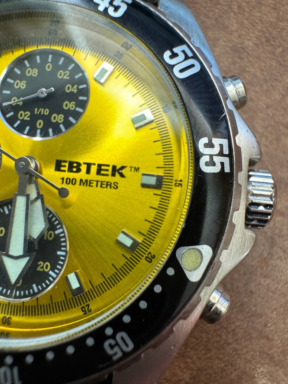 Vintage Eddie Bauer EBTEK Chronograph Watch – 100M – Yellow Dial
