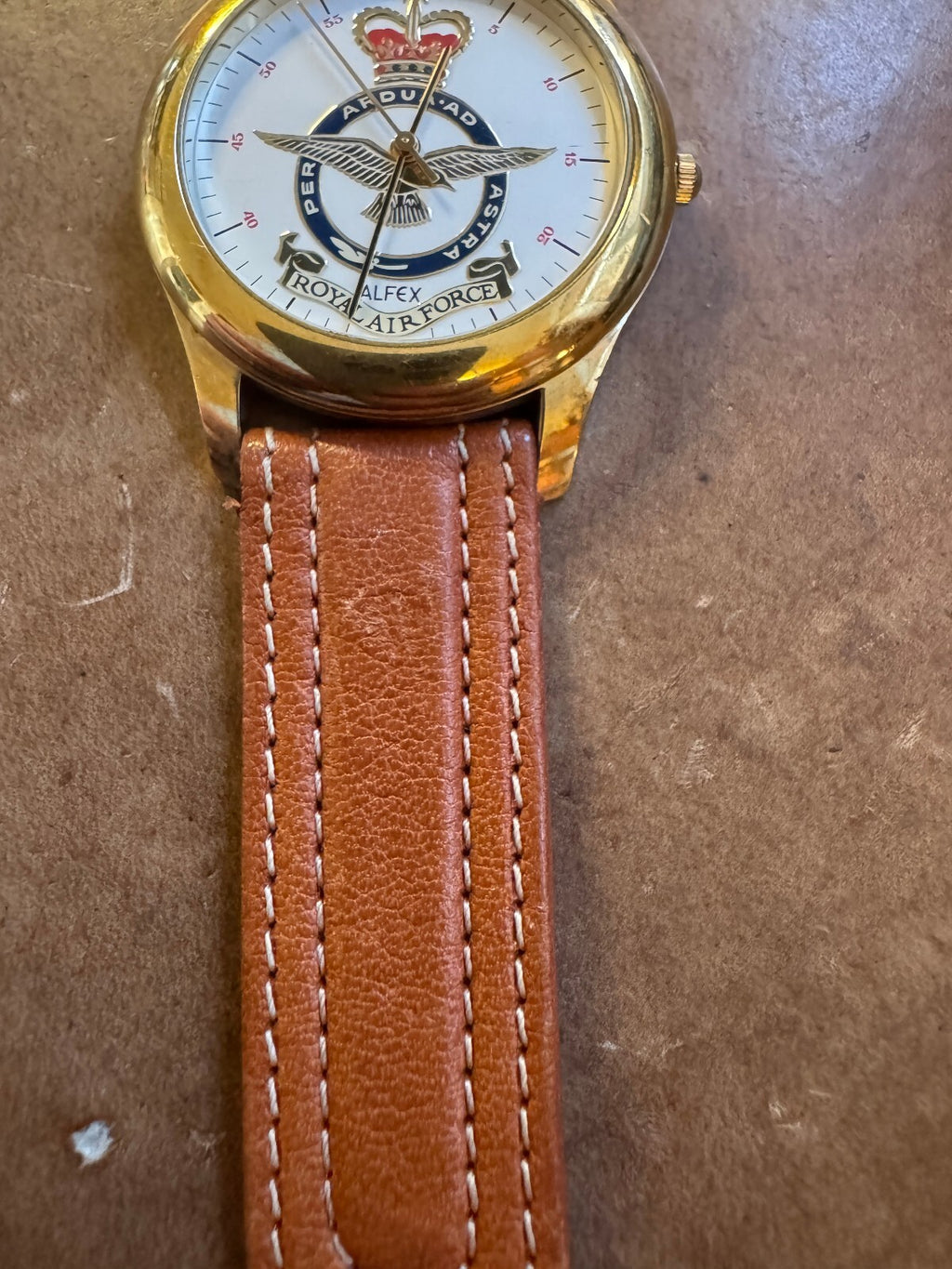 Vintage Alfex 4770 Royal Air Force RAF Swiss – Gold Tone – Per Ardua Ad Astra