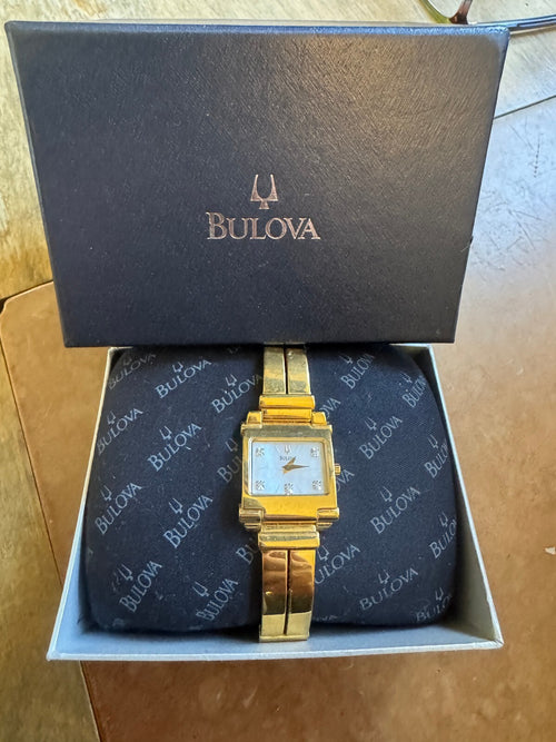 Bulova 97P000 Women’s Diamond Watch – Gold Tone – Box, Papers, Receipt & Links