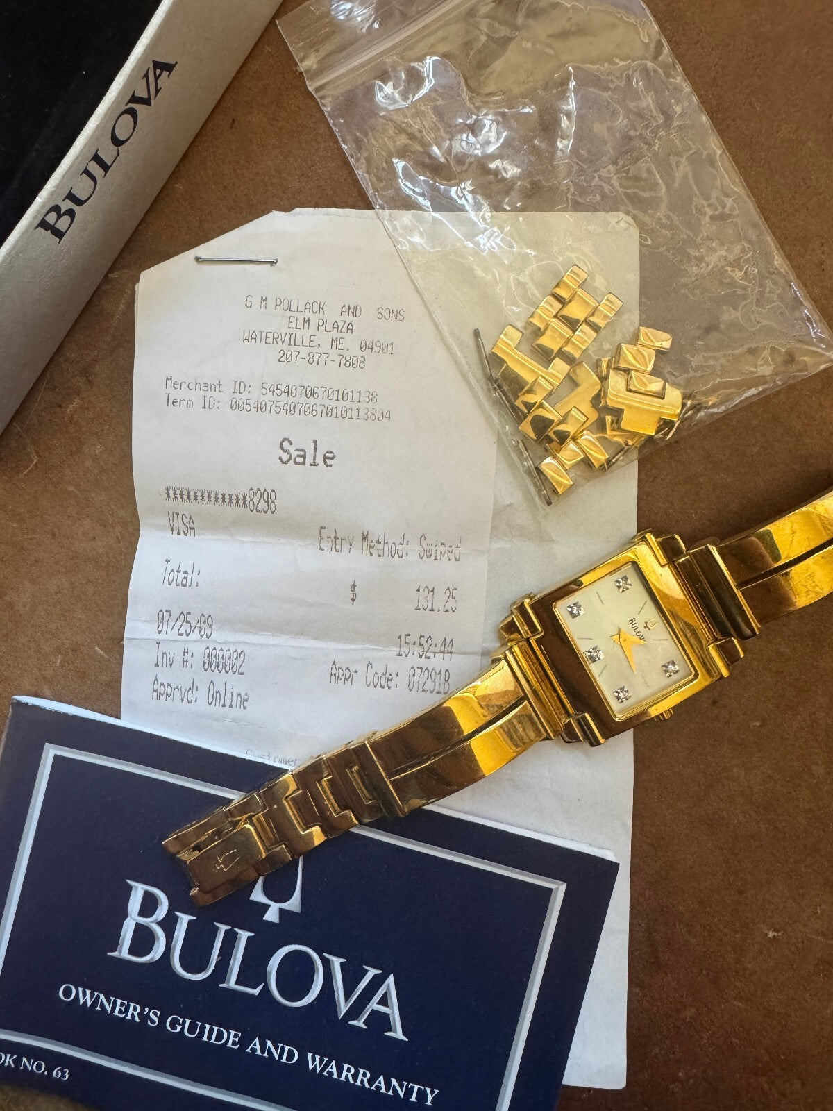 Bulova 97P000 Women’s Diamond Watch – Gold Tone – Box, Papers, Receipt & Links