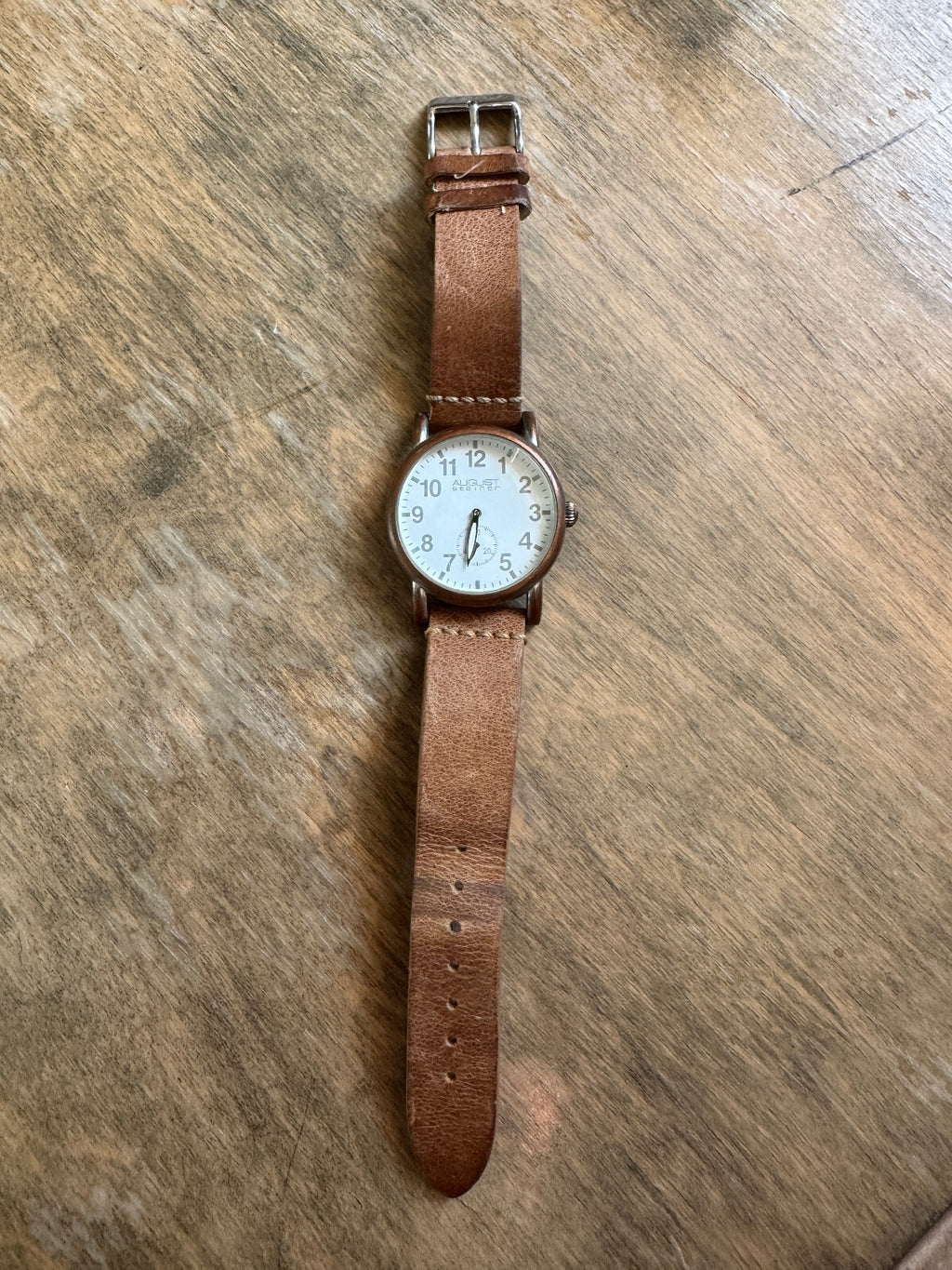 August Steiner AS8110TN Quartz Watch – Bronze Case, Small Seconds, Leather Strap