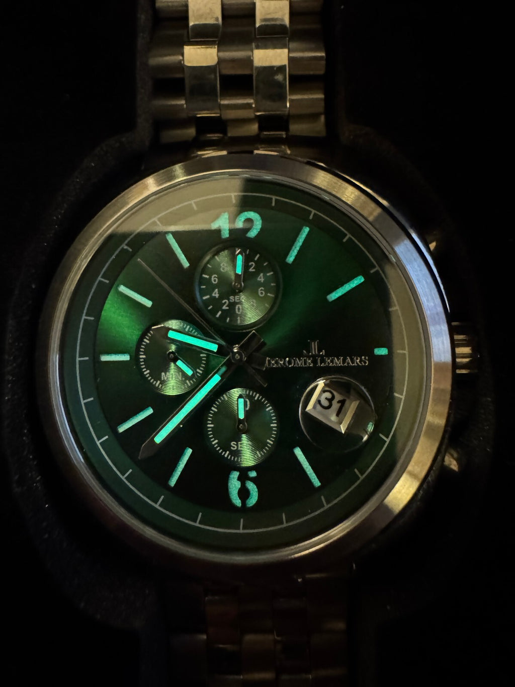 Jerome Lemars Green Sunburst Chronograph Watch – Sapphire Crystal – Box & Papers