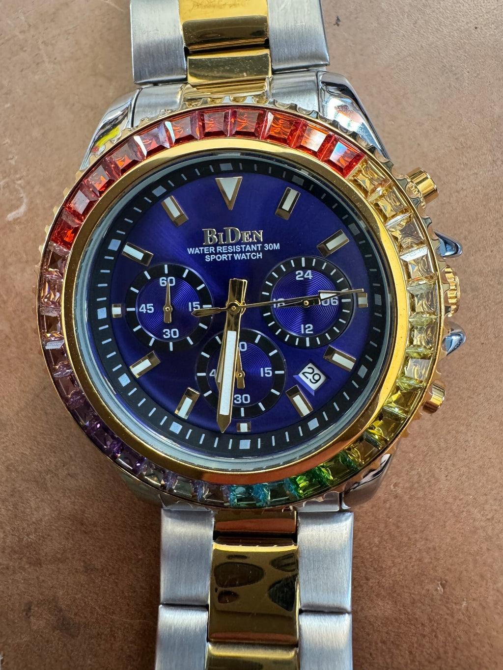 BiDen Rainbow Bezel Sport Watch – Blue Dial – Two-Tone Stainless Steel
