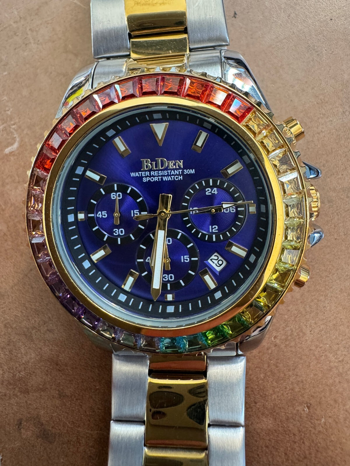 BiDen Rainbow Bezel Sport Watch – Blue Dial – Two-Tone Stainless Steel